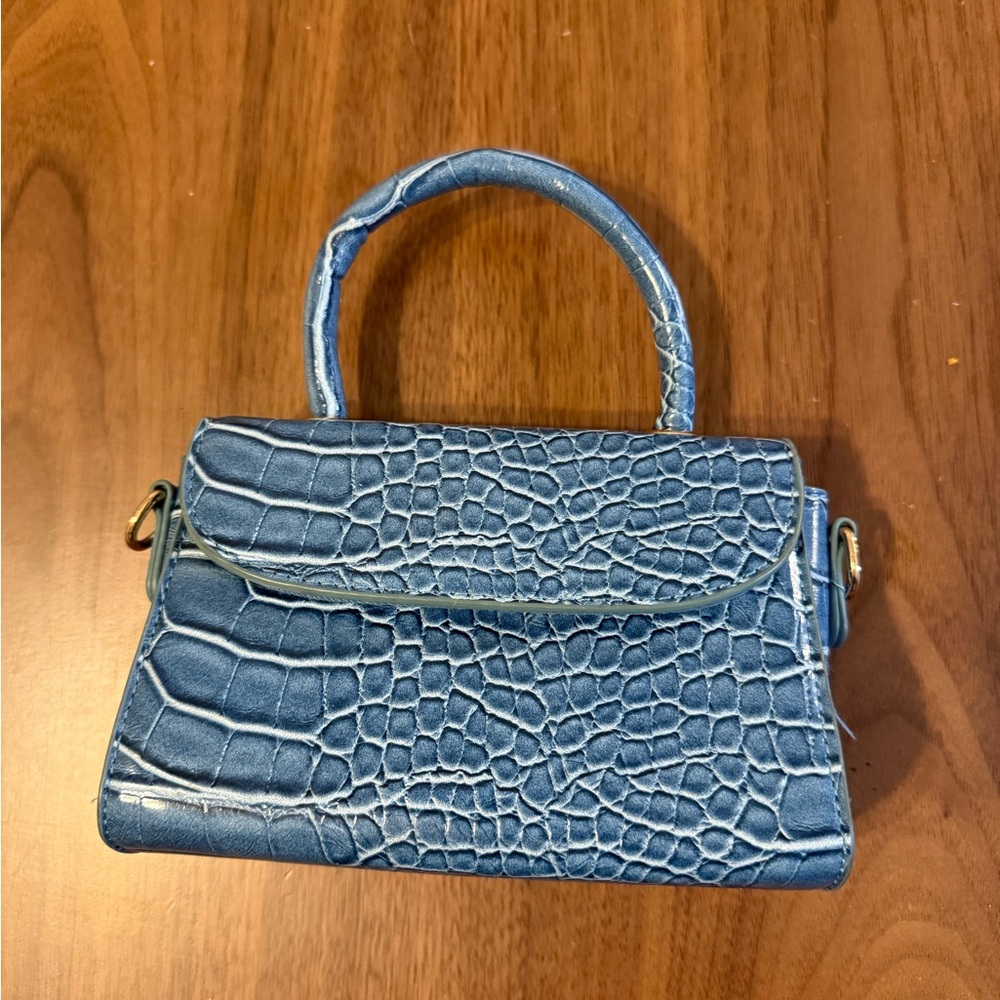 American Vintage Blue Croc-Embossed Mini Top-Handle Bag - Picture 2 of 4